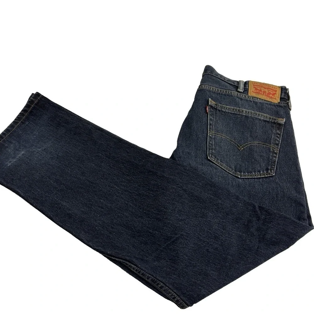 Levis 505 Regular Fit Straight Jeans Mens 38x30 Dark Blue Denim Mid Rise